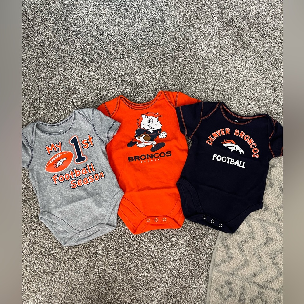 0-3 months Broncos onesies